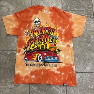 Broken Promises Hot Wheels Skeleton Tie Dye Graphic T-Shirt Orange Kids Large